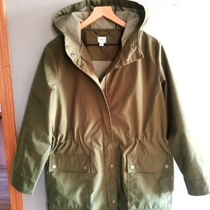 J Crew Olive Green Waxed Cotton Hooded Field Jacket Anorak Size Merium